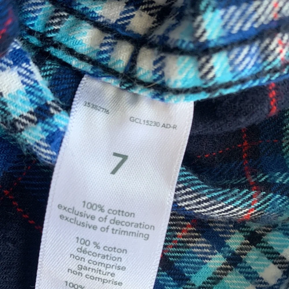 OshKosh Blue Button Down Shirt Classic Plaid 7 EUC